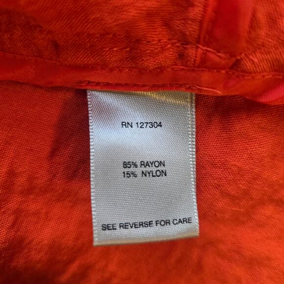 W John Mark Orange Woven Horn Toggle Button Down Shirt Blouse Sz XL Flowy Lagen - Picture 11 of 12